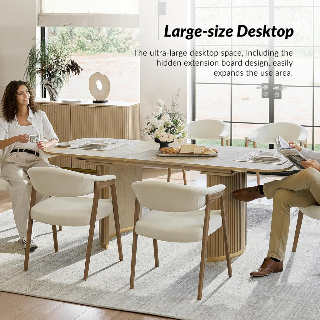 63-80 Inch Extendable Round Dining Table for 4-6, Wooden Oval Kitchen Table with Hidden Leaf & Rounded Corners