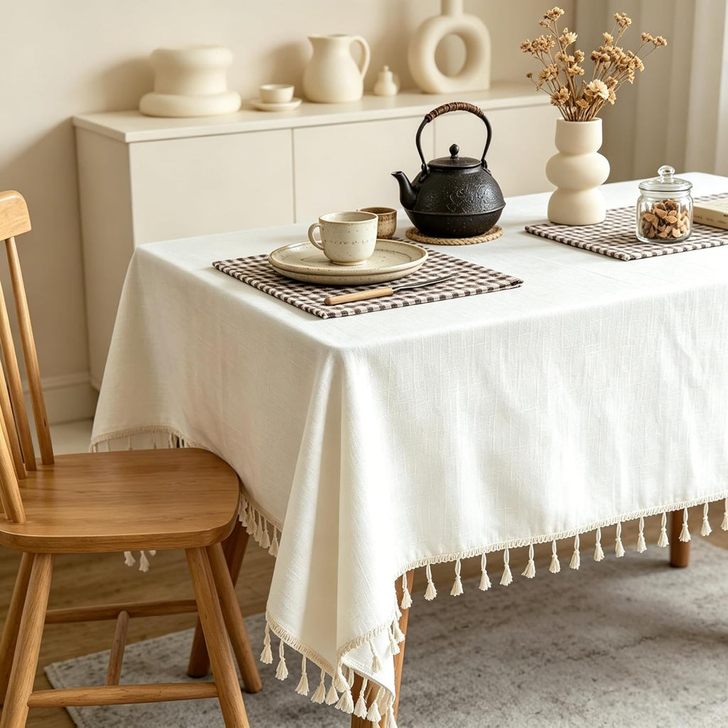 Textured Table Cloth for Rectangle Table, Heavy Duty Farmhouse Tablecloth Solid Cotton Linen Waterpr