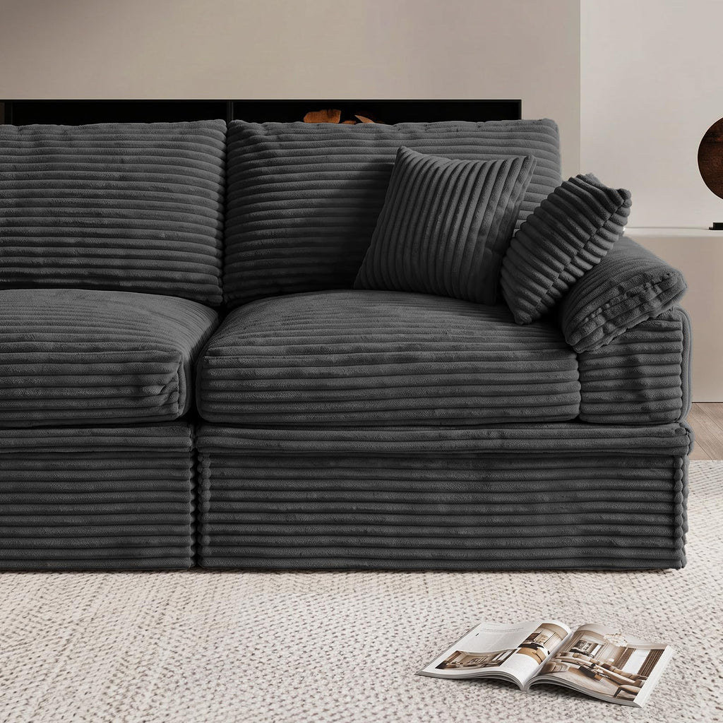 107" Boneless Couch with Storage, 48.6" Extra Deep-High Seat Modular Sectional Sofa with Ottoman, 3 Seater U Shaped