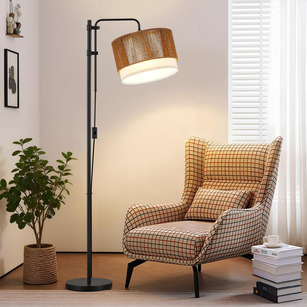 Rattan Floor Lamp, Adjustable Height Standing Lamp