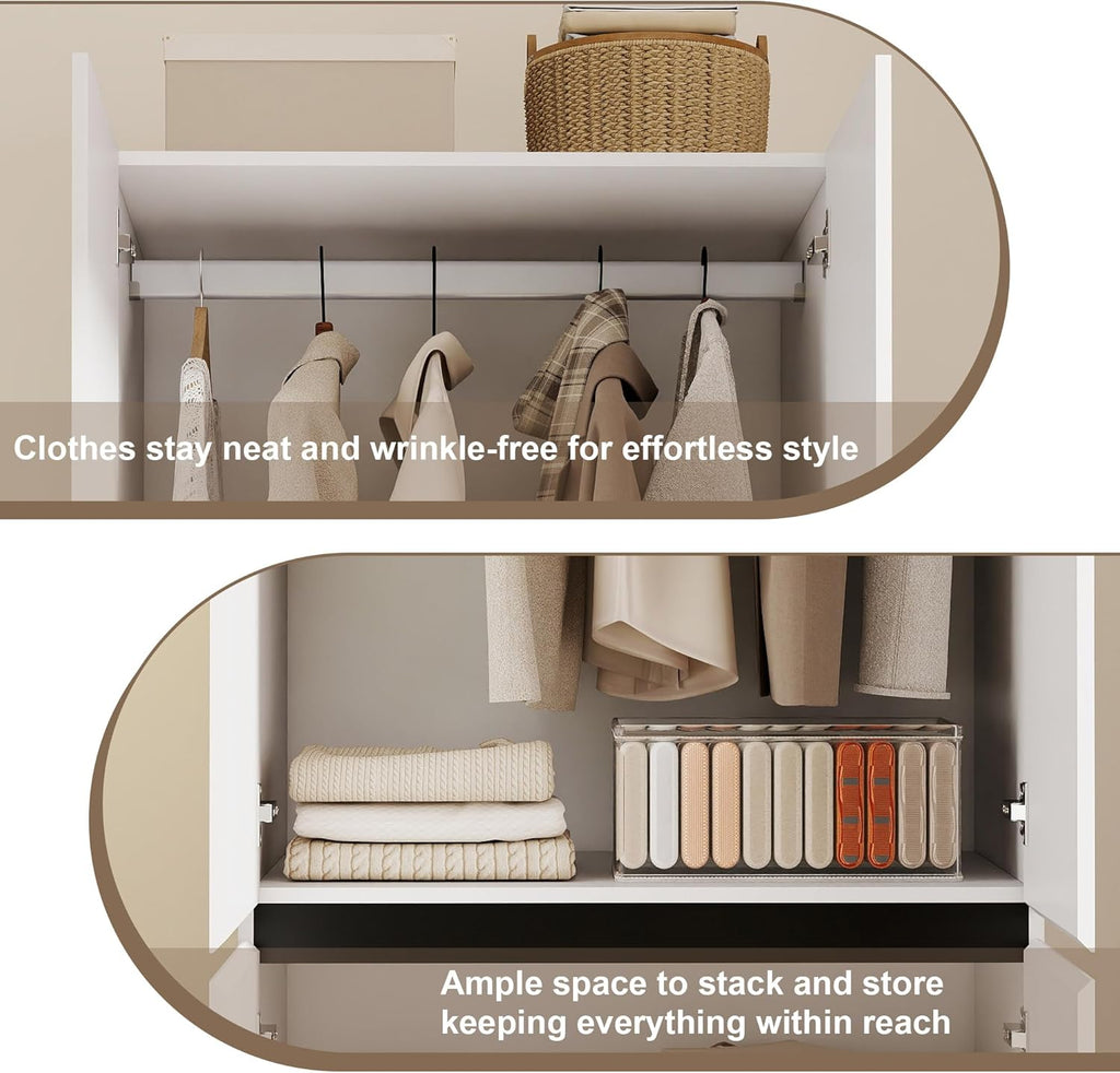 White Armoire Wardrobe Closet: 74" Large Wardrobe Closet with 2 Doors, Wood Closets Cabinet for Hanging Clothes