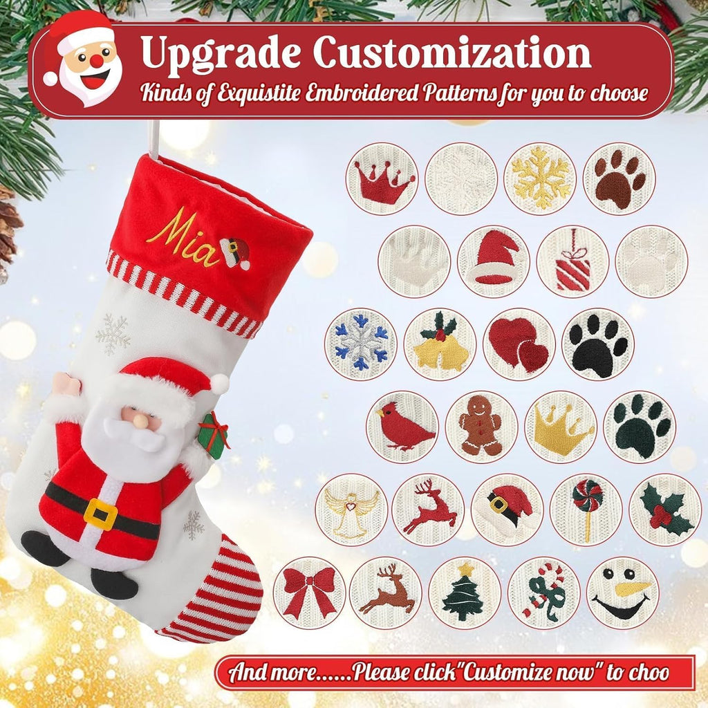 With Embroidered Name & Monogram, 3D Xmas Character Stocking 5 Pack 18" Large,Santa,Snowman & Reindeer Fireplace - Set of 5