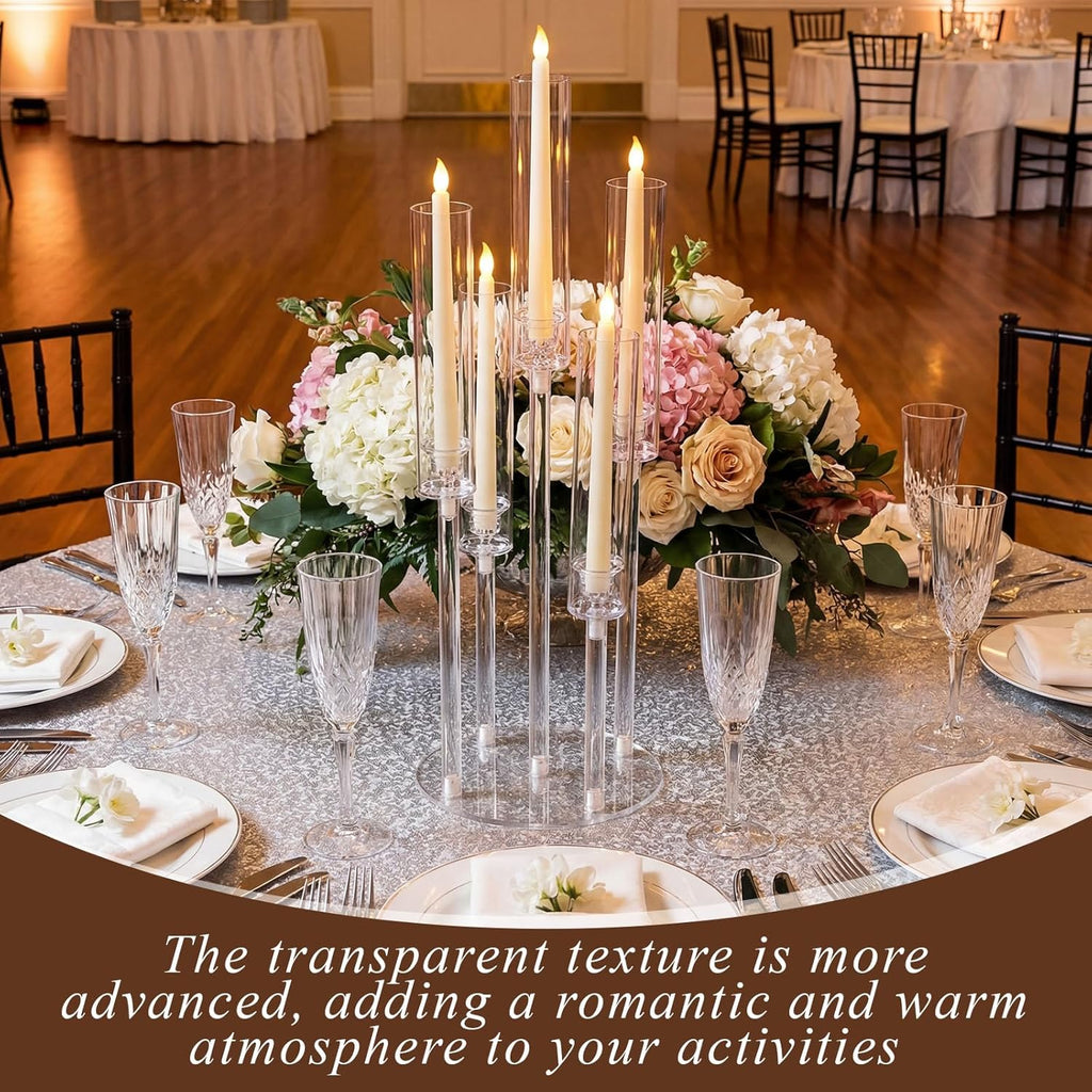 4 Pcs Acrylic Candelabra Centerpieces Candle Holder Crystal 5 Arm Candlesticks Holder with Acrylic Shade Pillar Taper