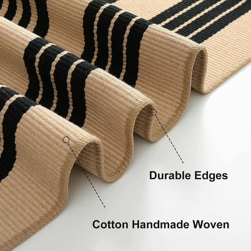 Outdoor Patio Rug 5'x7', Black and Tan Striped Outdoor Rugs Fall Decor