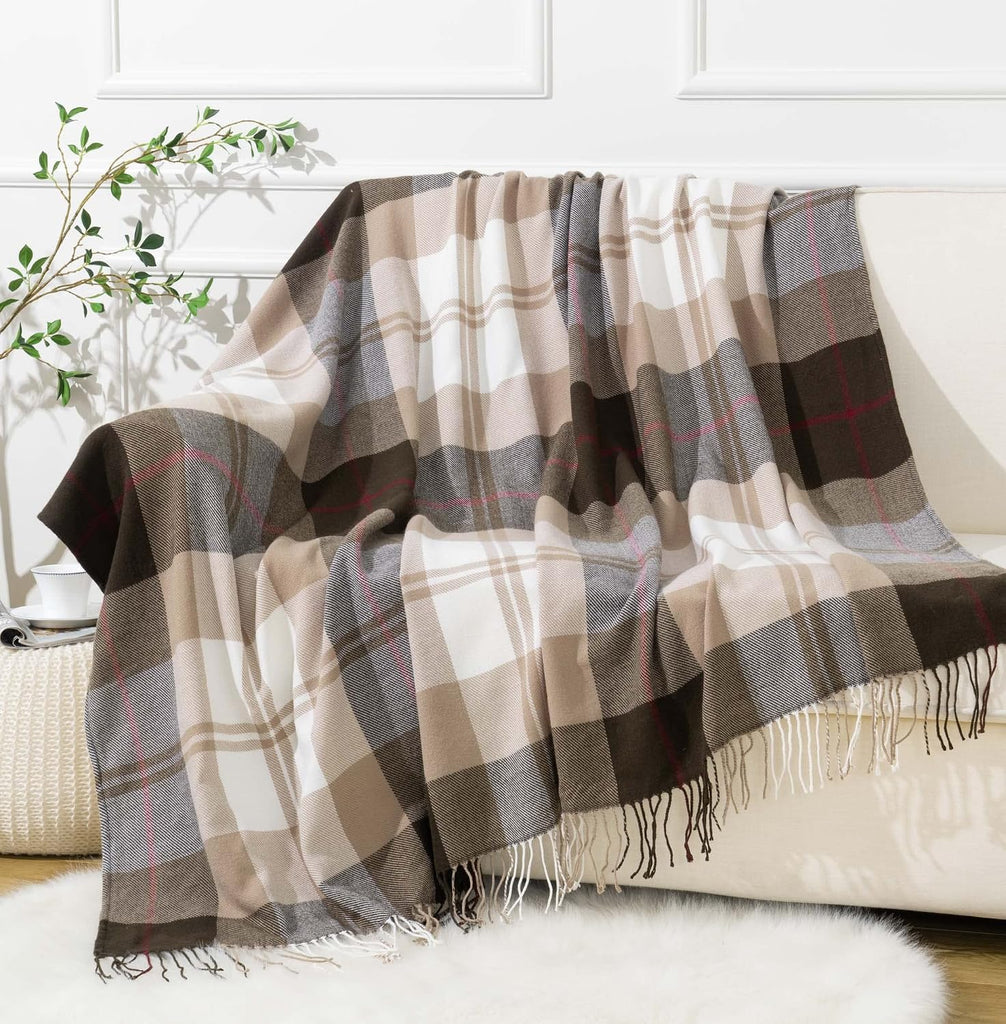 Brown Plaid Throw Blanket, Sofa (50"x60", Coffee)