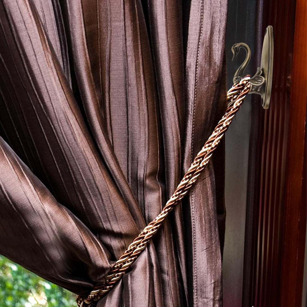 Pair of Swan Style Drapery Curtain Holdbacks Tieback Hooks Tiebacks, U-Shaped Metal Curtain Hooks for Wall, Vintage