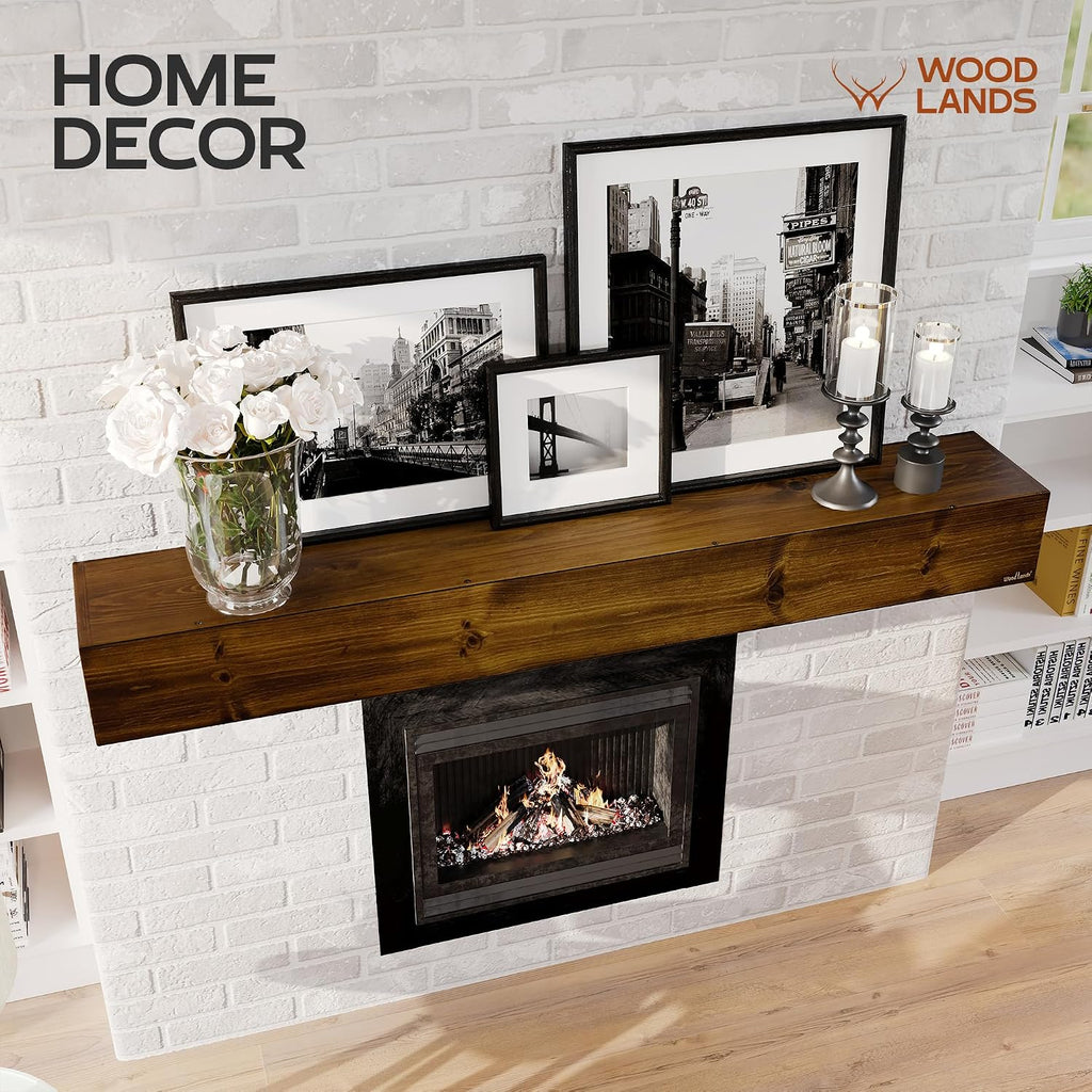 Handcrafted 60" Floating Shelf, Traditional Brown Wood Mantel for Over Fireplace, Farmhouse Wall Mounted