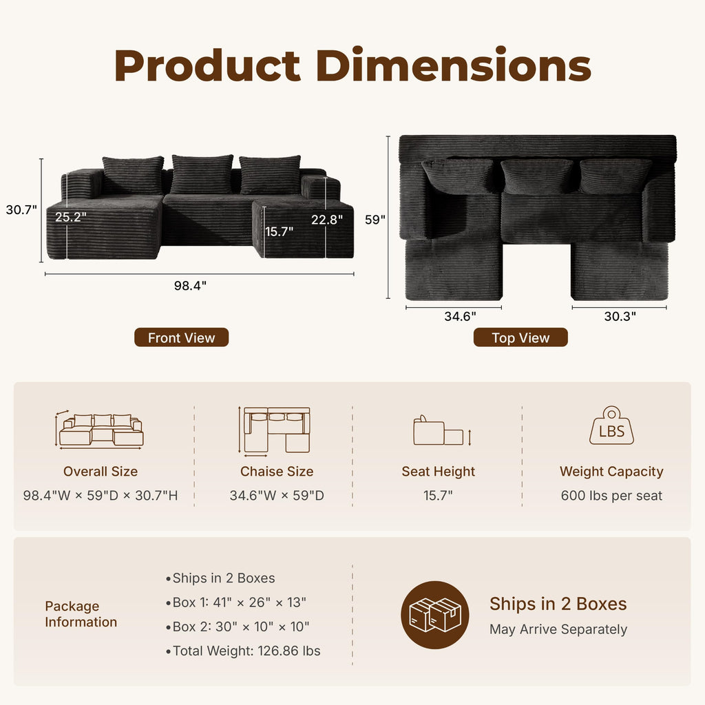 Modular Boneless U-Shaped Couches with Side Pockets