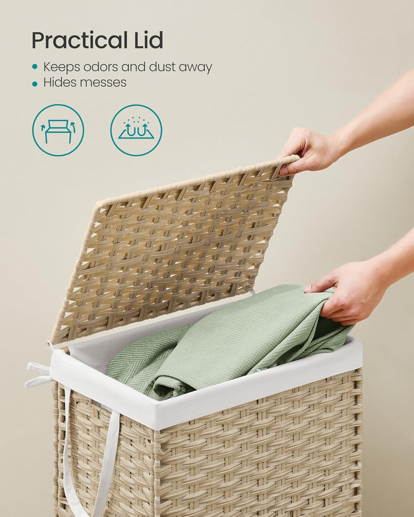 Laundry Hamper with Lid, 23.8 Gallon (90L) Synthetic Rattan Clothes Laundry Basket with Lid and Handles, Foldable