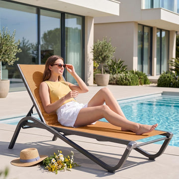 Patio Chaise Lounge Chairs,Adjustable Outdoor Aluminum Teslin Lounge,Orange | Aluminum chaise lounge chair,Outdoor