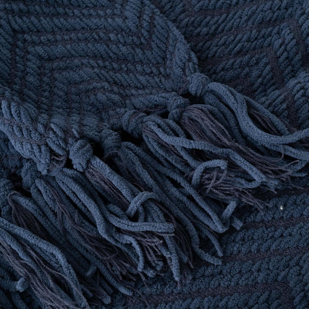 Navy Blue Throw Blanket, Knitted Blue Blanket Throw 50'' x 60'', Super Soft Warm Navy Throws for Chair Sofa Home Decor