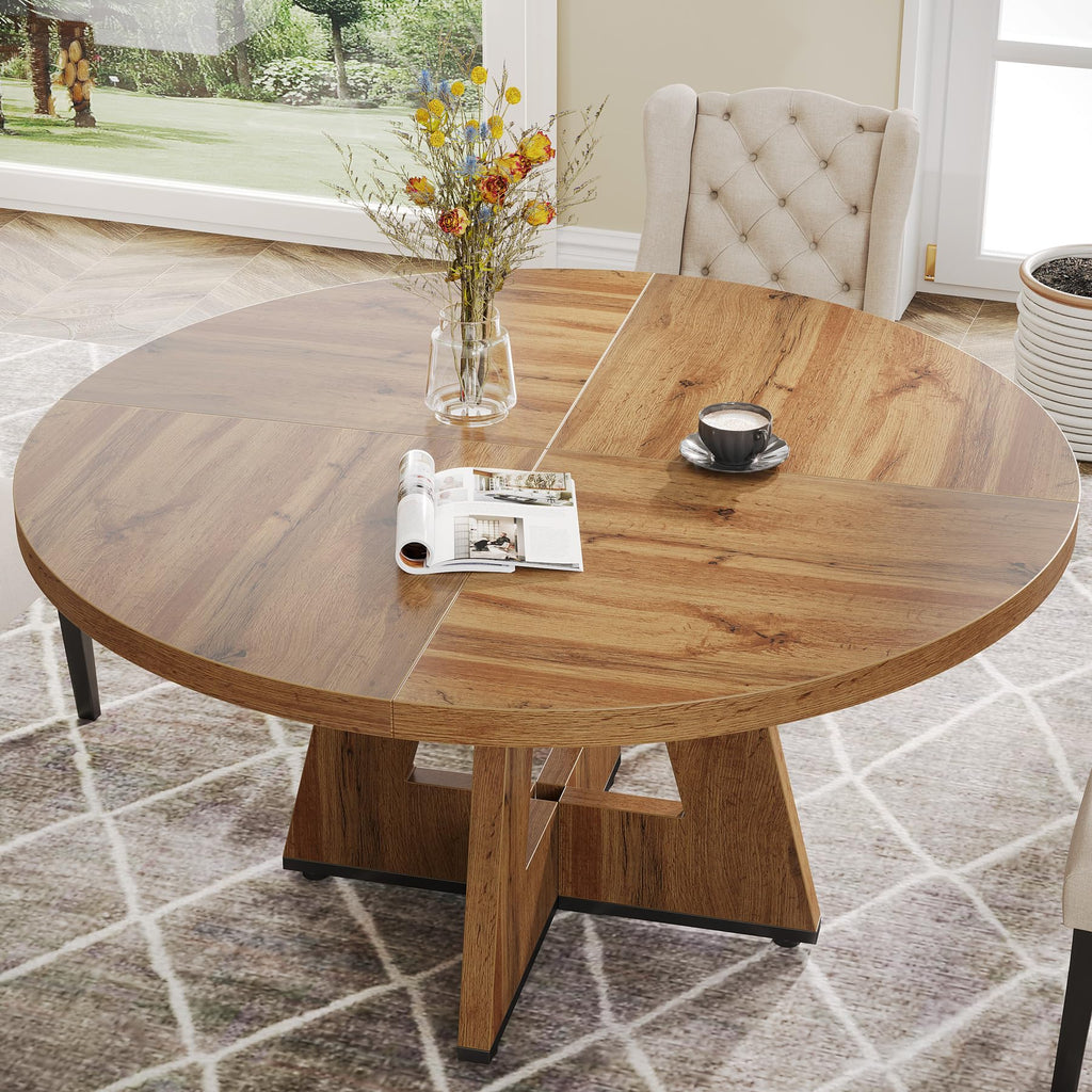 Farmhouse Dining Table, 47 Inch Round Dinner Table for 4, Rustic Round Dining Room Table Dining Room Living Room