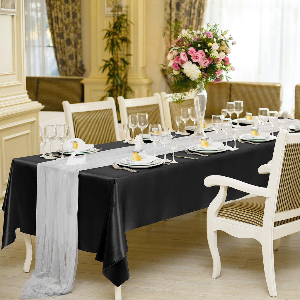 4 Pack Satin Rectangular Tablecloth, 102 x 58 Inches, Black