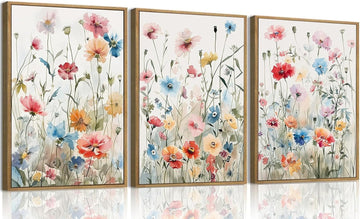 Colorful Wildflower Canvas Wall Art Set Of 3 Flowers Pictures Prints Flowers Printing Floral Watercolors Flower wall