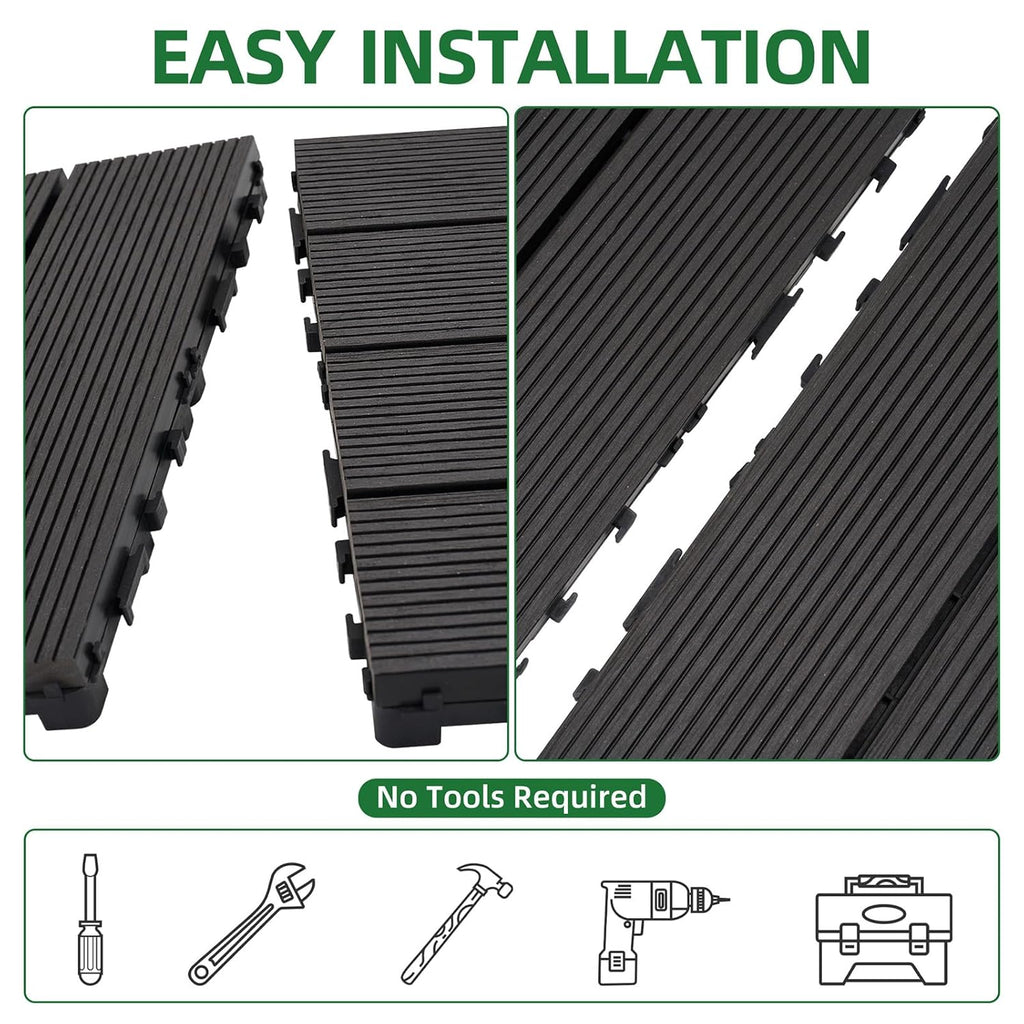 9 PCS Heavy-Duty & Recyclable Wood-Plastic Interlocking Deck Tiles 11.8" x 11.8"- Outdoor and Indoor for Patio