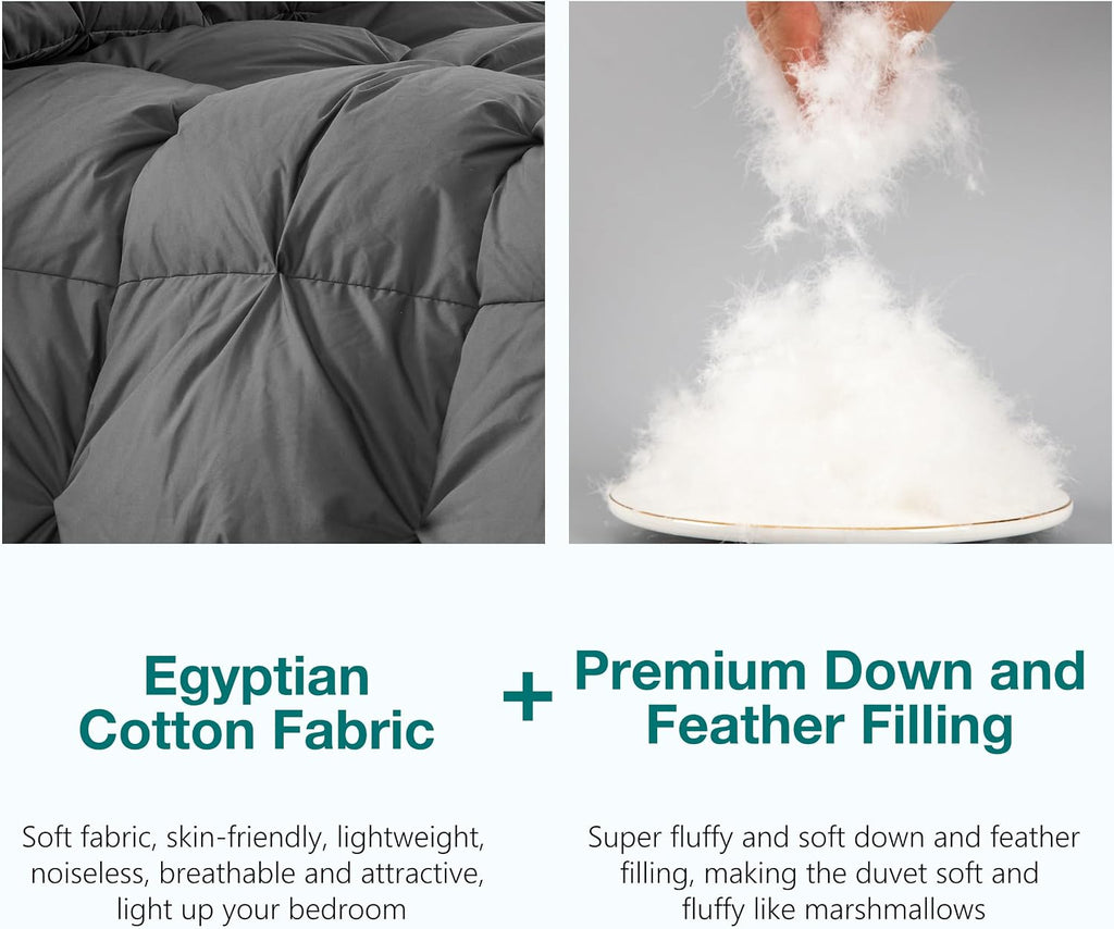 Pinch Pleat Goose Down Feathers Fiber Comforter Full/Queen All Season-Ultra Soft and Cozy Noiseless Duvet Insert with