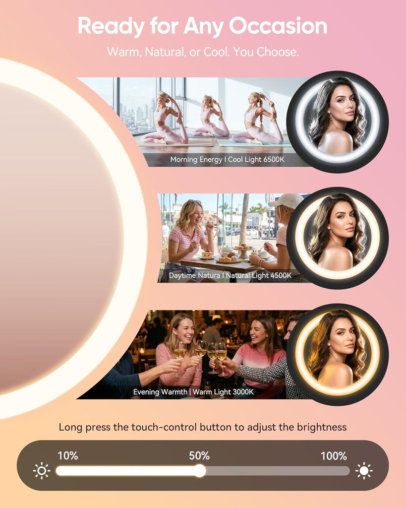 Travel Makeup Mirror with Lights 2026 New, 1X/5X Magnification Double Sided Lighted Mirror, 3 Color
