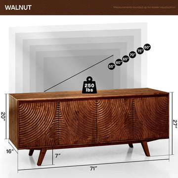 Acacia Harmony Wood TV Stand for up to 75" TVs Entertainment Center, Walnut