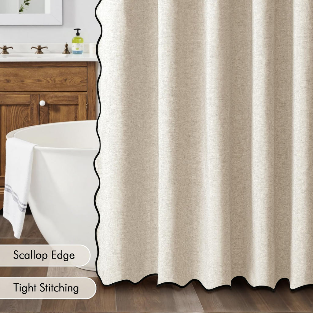 72"x96" Extra Long Scalloped Linen Shower Curtain Cream Beige