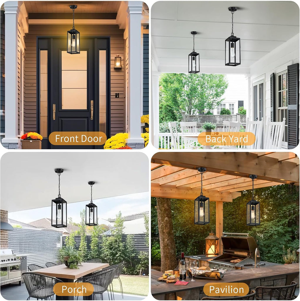 2 Packs 15'' Large Outdoor Pendant Light, Modern Outside Chandelier Outdoor Hanging Lantern Light