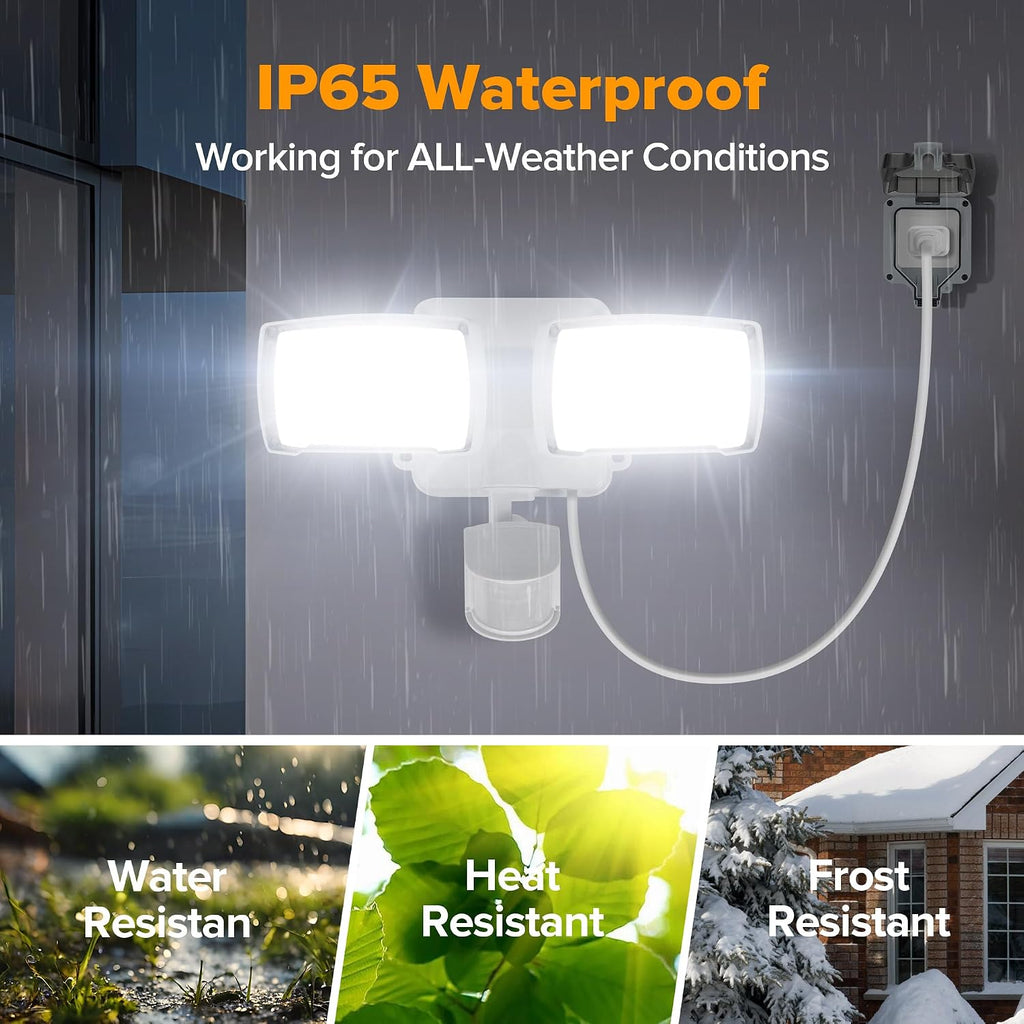 21W White Plug in Motion Sensor Light Outdoor, Flood Lights Outdoor Motion Sensor,2500LM, 5000K Daylight,IP65