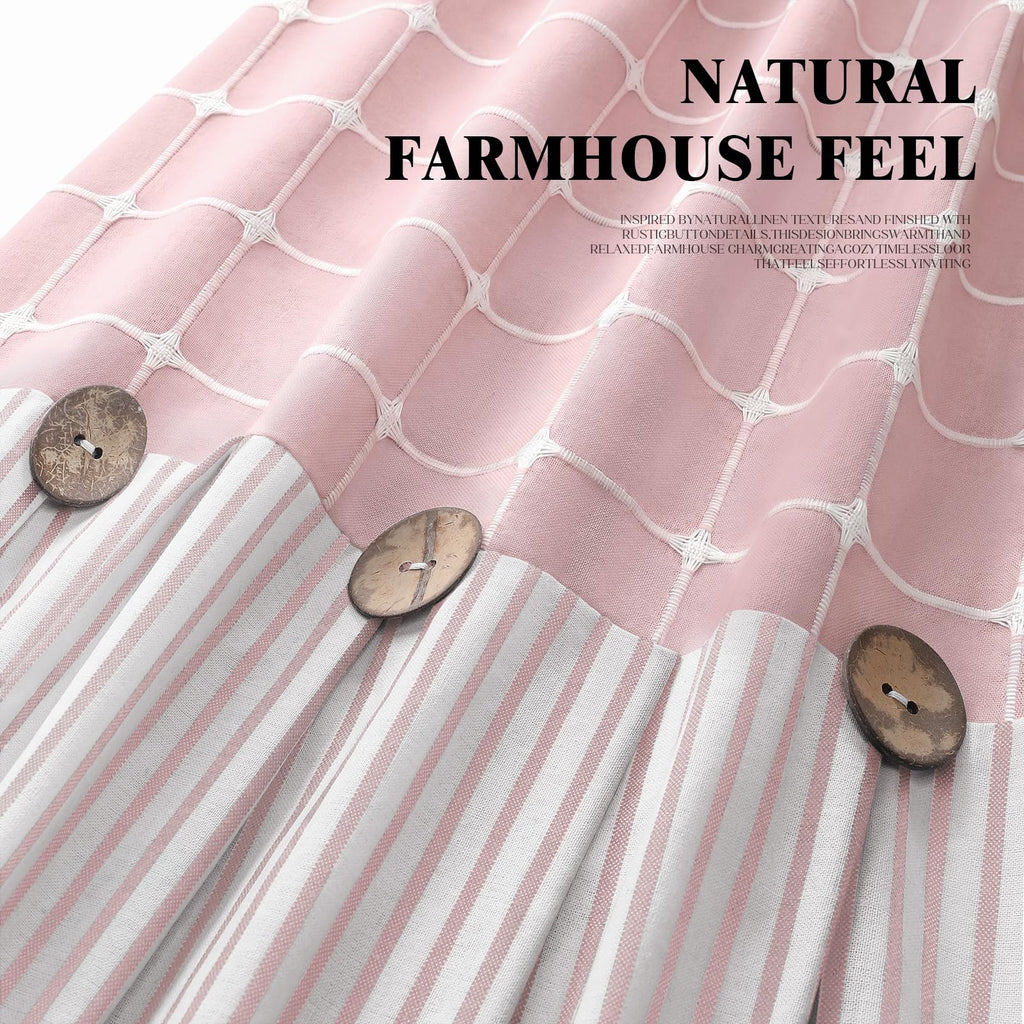 Farmhouse Button Plaid-Pink-Pink Stripe 72"W x 72"L