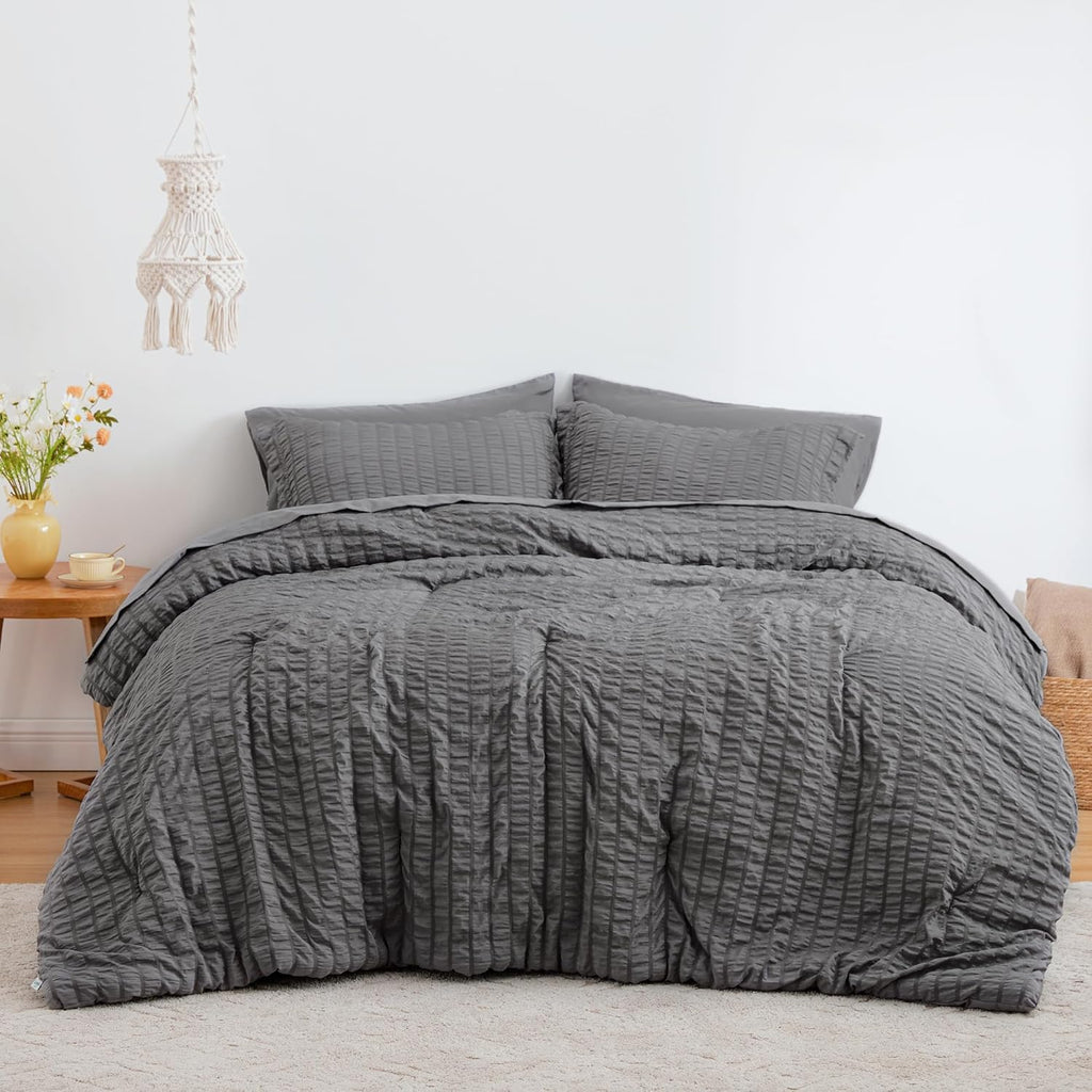 Seersucker Dark Grey Comforter Set
