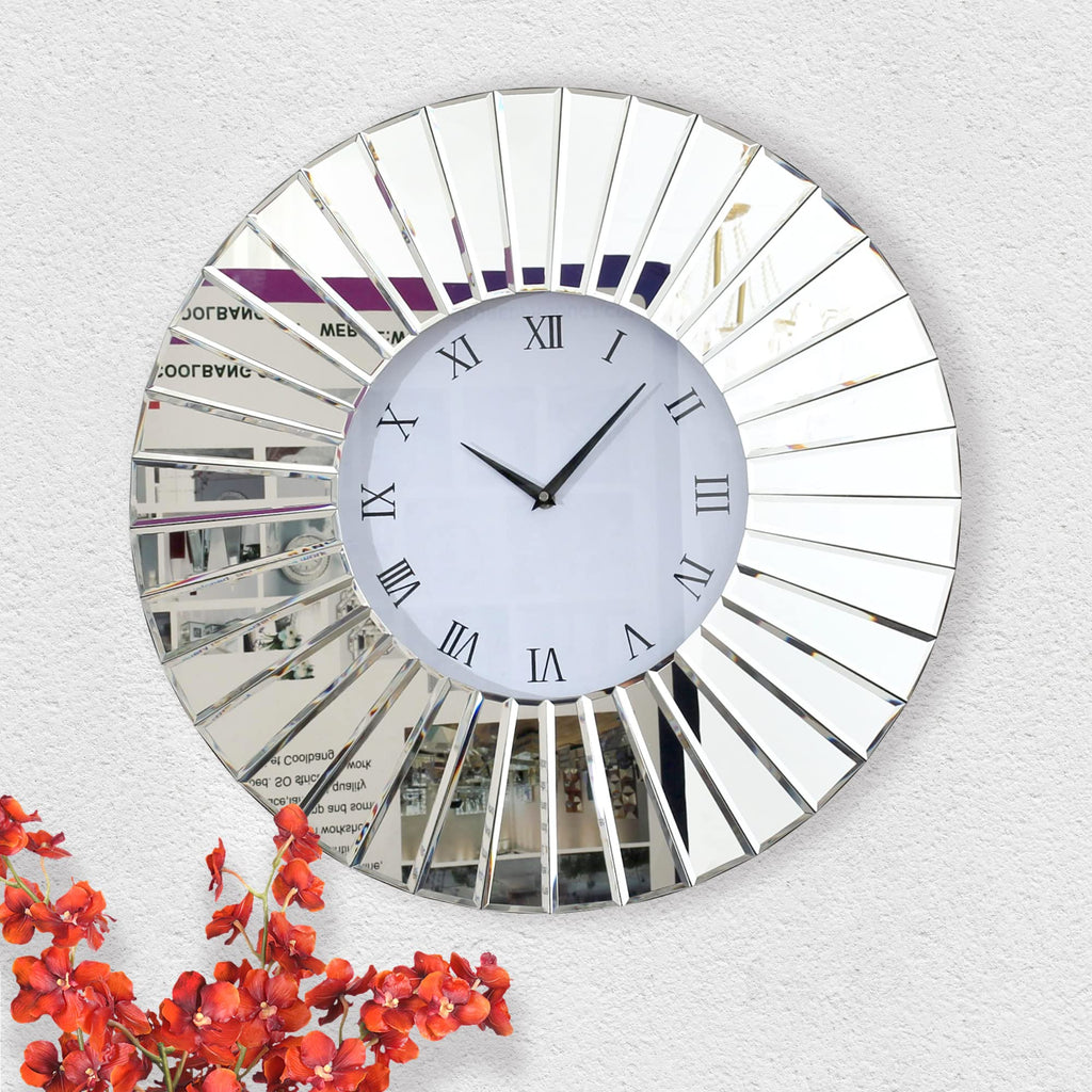 Mirrored Wall Clock, 24" Decorative Large Clock for Wall Decor