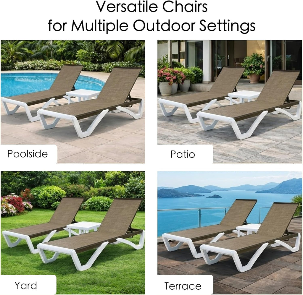 Outdoor Chaise Lounge Chair, Fully Flat Adjustable Patio Lounger | Aluminum Frame & Resin Legs, Textilene Fabric