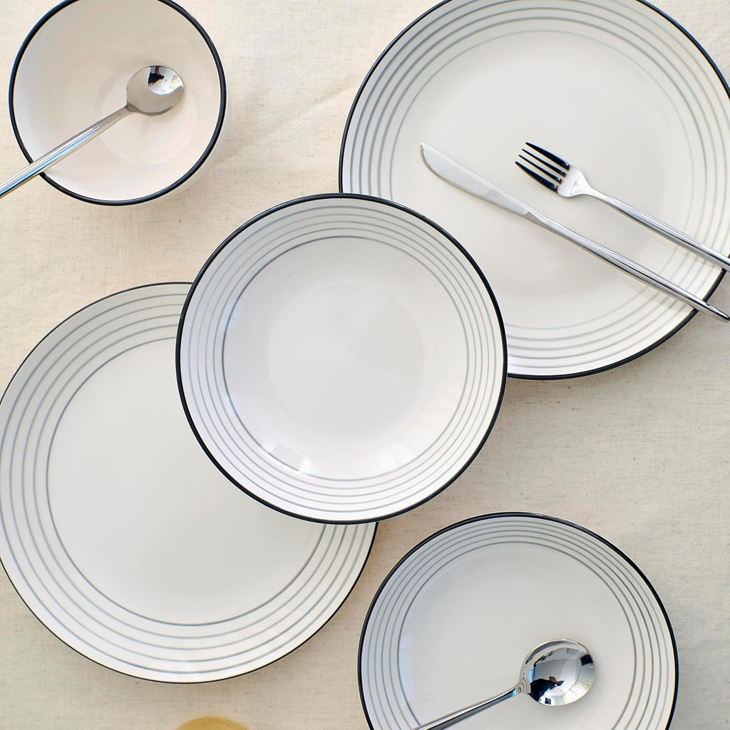 Zeke 12-Piece Dinnerware Set Earthenware, Plates and Bowls Set, Dishwasher and Microwave Safe Dishes, Dish Set for 4