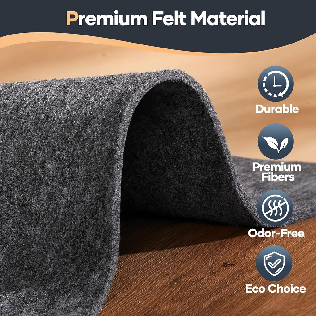 Felt Cushioned Rug Pad 9 x 12 Ft, 1/4 Inch Thick, Dense Needle-Punched Carpet Underlay for Area Rugs, Protector Mat - Set of 100