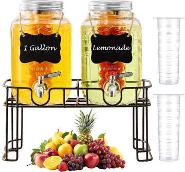 Gallon with Stand & Fruit Infuser, Stainless Steel Spigot, Beverage Dispenser for Parties, Weddings, BBQs - Set of 2