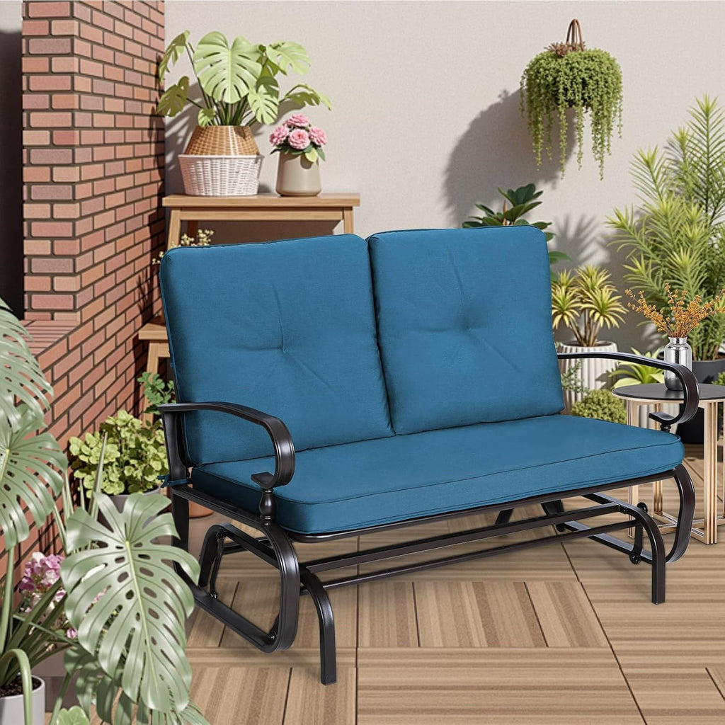 Outdoor Swing Glider Rocking Chair Patio Bench for 2 Person, Garden Loveseat Seating Patio Steel Frame Chair Set with