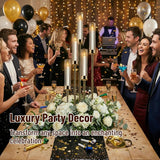 Gold Candelabra with Glass Cylinders for Real Candles 5 Arms Metal Candle Holder Wedding Event Party Home Decoration