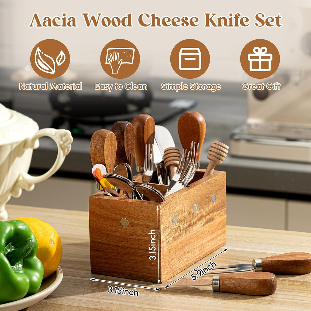 44 Pcs Charcuterie Boards Accessories with Magnetic Acacia Wood Holder Wooden Cheese Knife Set for Wood Handle Knives
