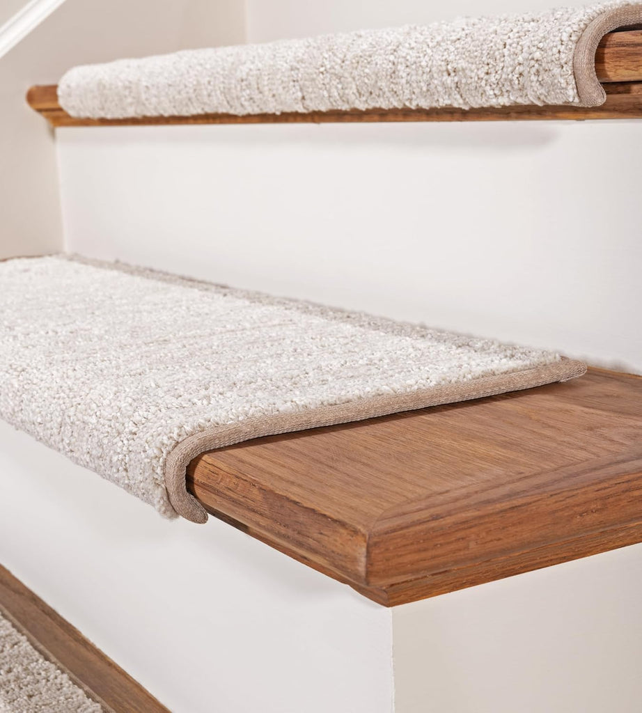 TM Rounded Bullnose Carpet Stair Treads - Anti Slip Indoor Stair Mats for Wooden Stairs, Style: Brindle, Cottonwood - Set of 14