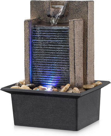 Tabletop Fountain Relaxing Tabletop Waterfall Fountain with Natural River Rocks & Color-Changing LED Lights - Indoor