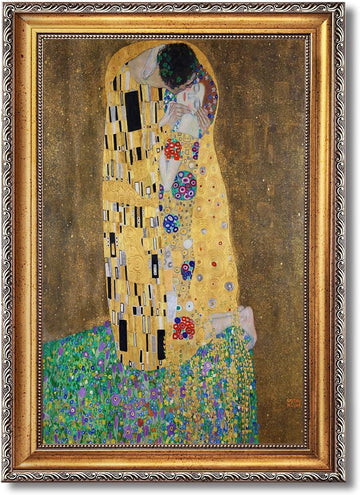 Retro Framed The kiss by Gustav Klimt Poster Romantic Symbolist Wall Art Classic Oil Painting Reproduction Canvas