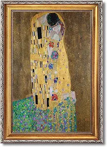 Retro Framed The kiss by Gustav Klimt Poster Romantic Symbolist Wall Art Classic Oil Painting Reproduction Canvas