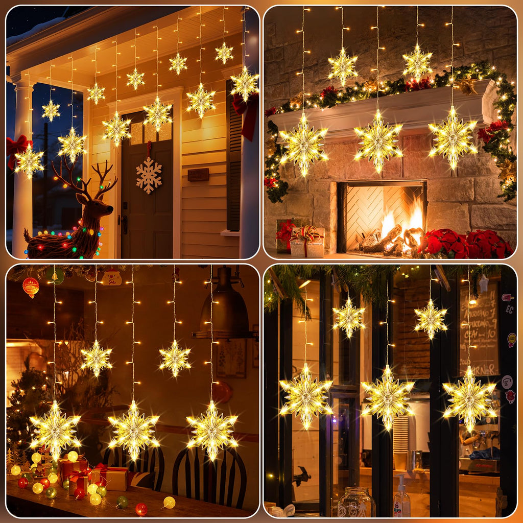 Christmas Snowflakes Window Lights, 5 Pack 72 LEDs Waterproof Hanging Battery Operated Christmas Decoration with
