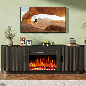 70" Fluted Fireplace TV Stand for TVs Up to 80 inches, Modern Wood TV Stand with 23" Electric Fireplace with Sliding