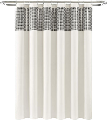 Stitched Woven Stripe Yarn Dyed Cotton Blend Shower Curtain Single 72" W x72 L Ivory & Black - Shower Curtains
