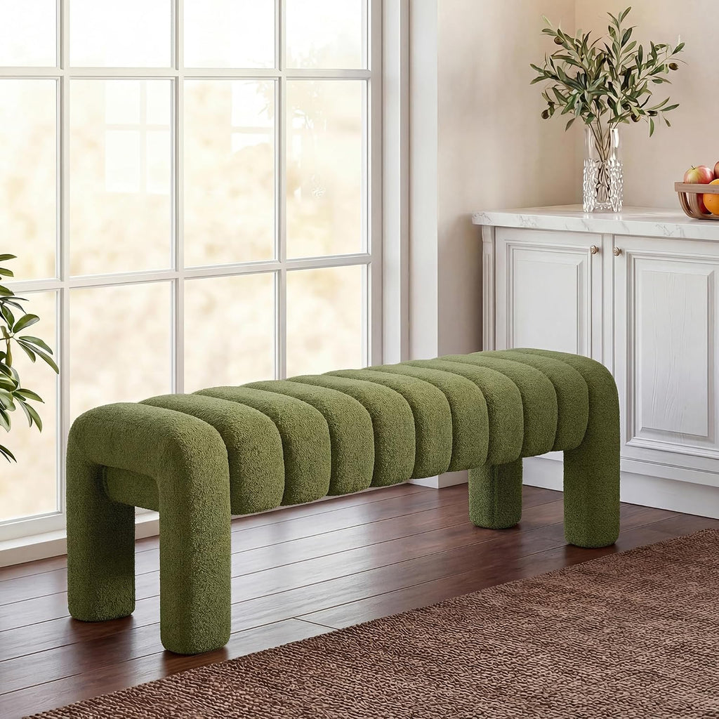 43.3" Dining Room Bench, Green Tufted Upholstered End of Bed Bench, Modern Entryway Ottoman Window Seat with Solid