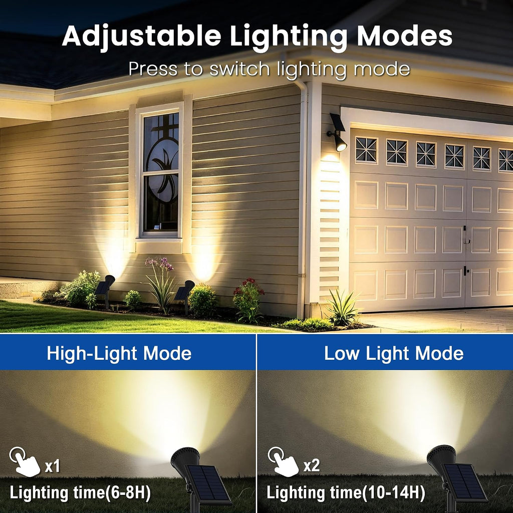 6 Pack Solar Lights Outdoor Waterproof,Warm White Light,2 Lighting Modes,Solar Powered Spotlights for Yard Garden