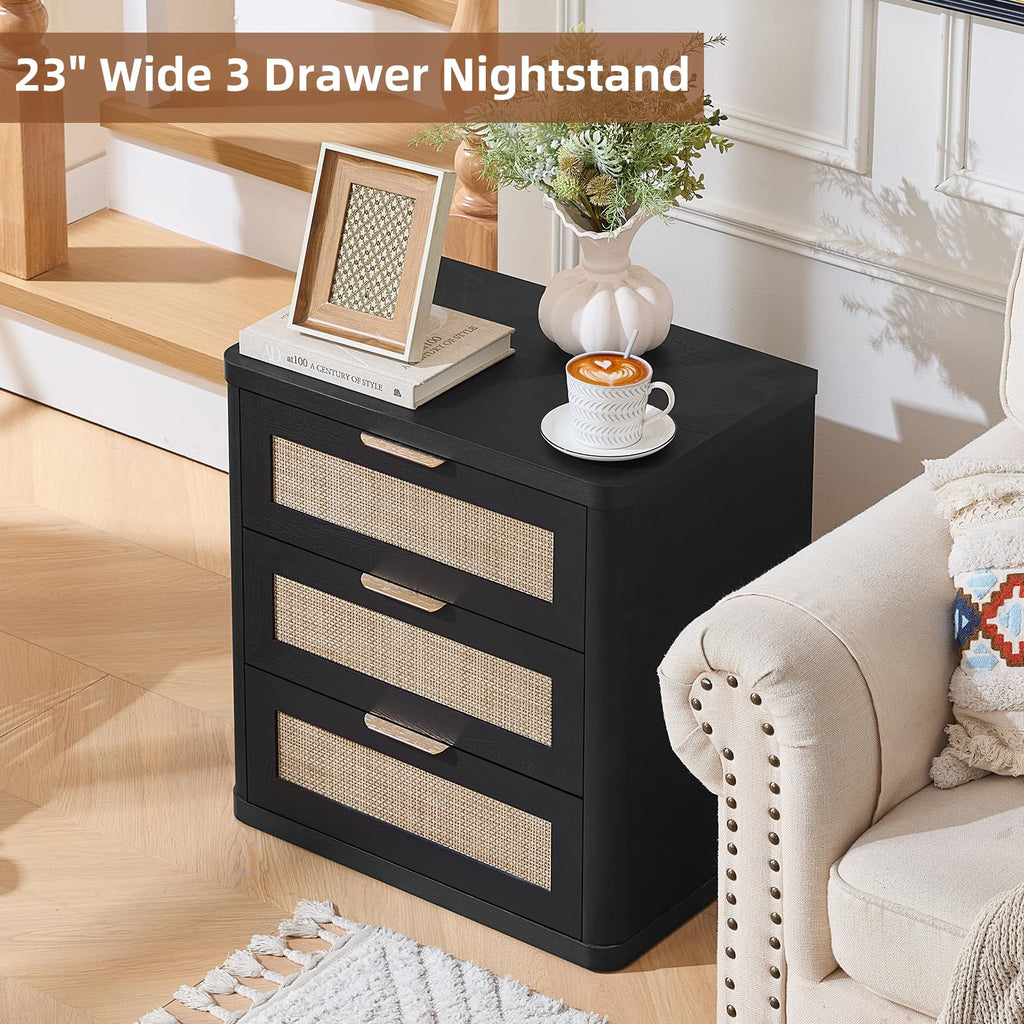 Rattan 23" Nightstands Set of 2 with Drawers