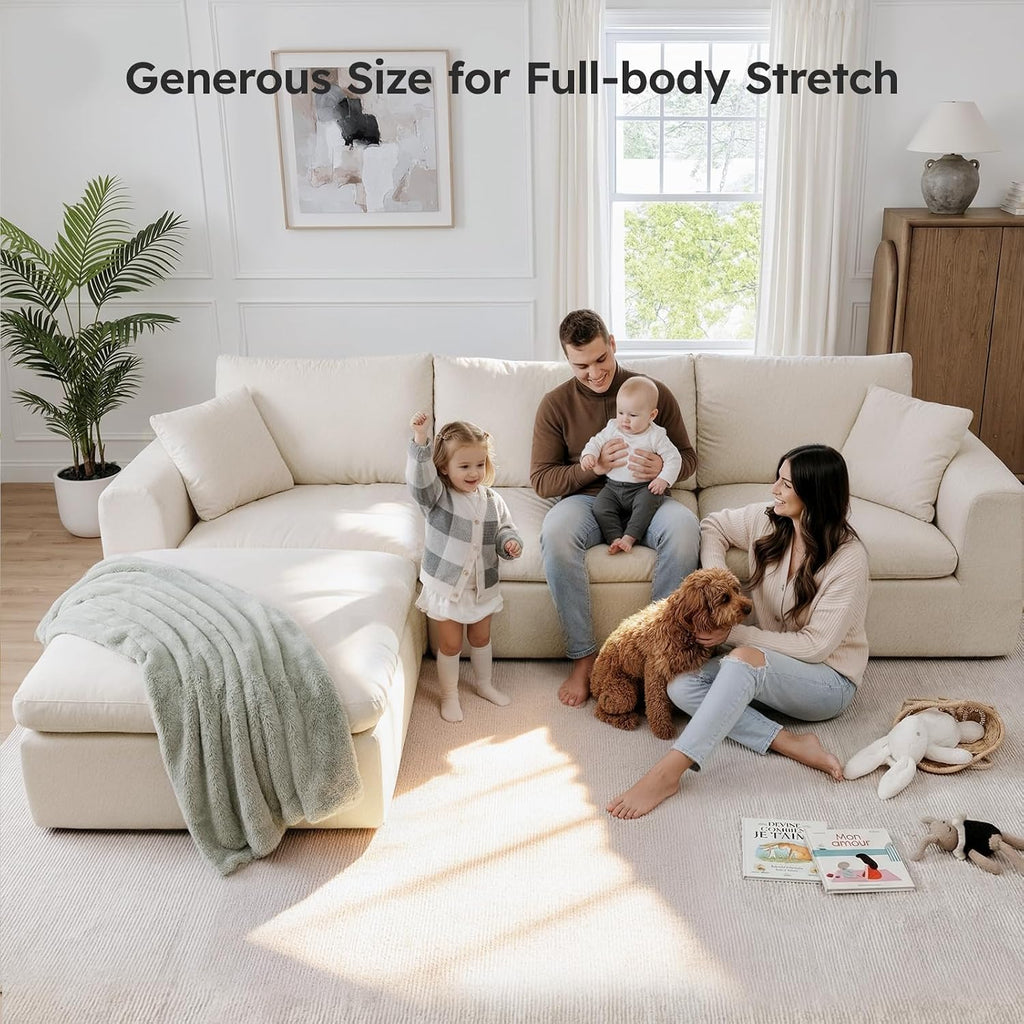 Oversized Modular Sectional Sofa, Boneless Cloud Couch with L-Shaped Chaise, Upholstered Deep Seat Comfy Couch , No