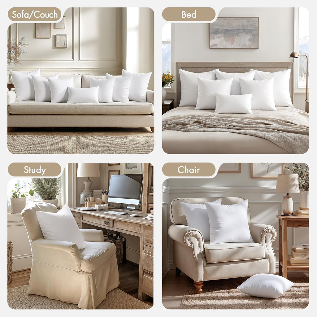 20x20 Pillow Inserts 4 Pack, 100% Virgin Fiber Filling Throw Pillows - Set of 4