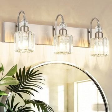 Brushed Nickel Vanity Light Crystal 3-Light Modern Bathroom Light Fixtures