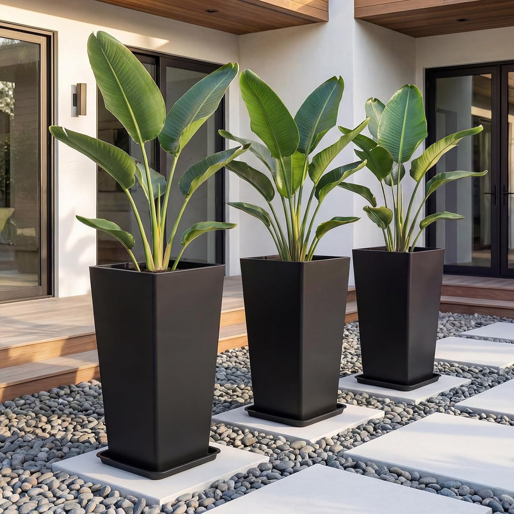 30 Inch Outdoor Planters Set of 2, Large Tall Planters with Drainage Holes, Weather Resistant Flower Pots for Indoor