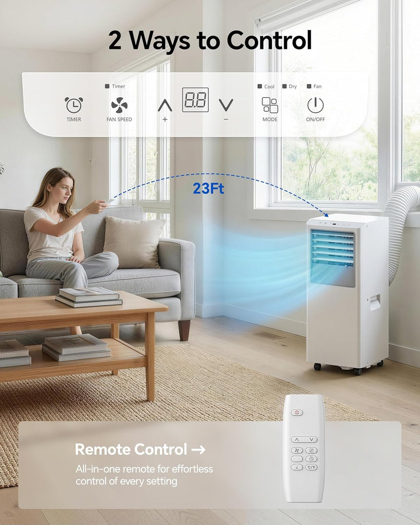 10,000 BTU Portable Air Conditioner - Cools Up to 450 Sq. Ft., 5-in-1 Portable AC Unit for Rooms with Remote Control